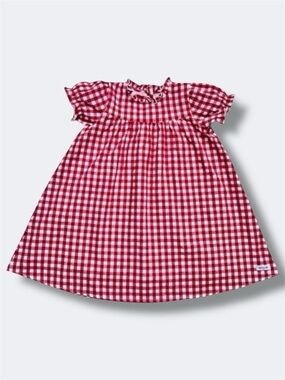 Merce & Me Girls Dress Size 10 Red Gingham Puff Sleeve Ruffle Cotton Lined